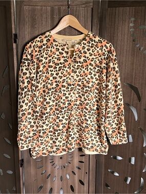 Bechamel beige and orange Leopard-Print Knit Pullover